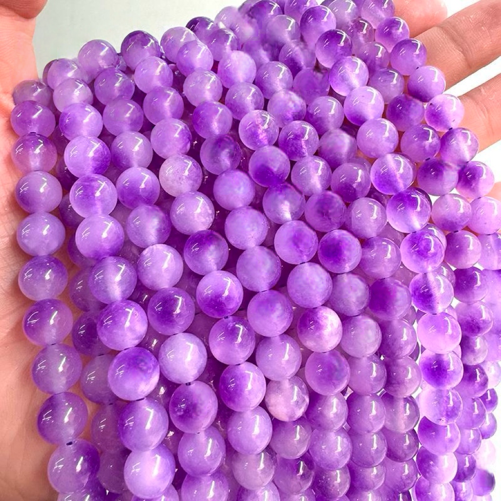 [N003]   Purple-White Chalcedony-High Quality Nature Beads