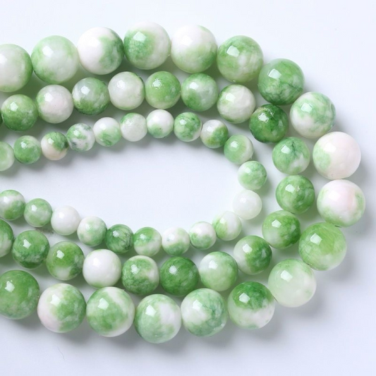 [N007]   White&Green Persian Jade-High Quality Nature Beads