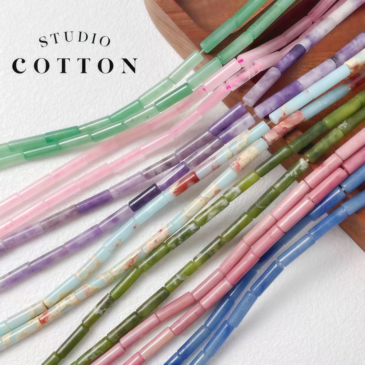 [P034]   Natural Stone Round Tube Series (4.0*13MM) - High-Quality DIY Accessories