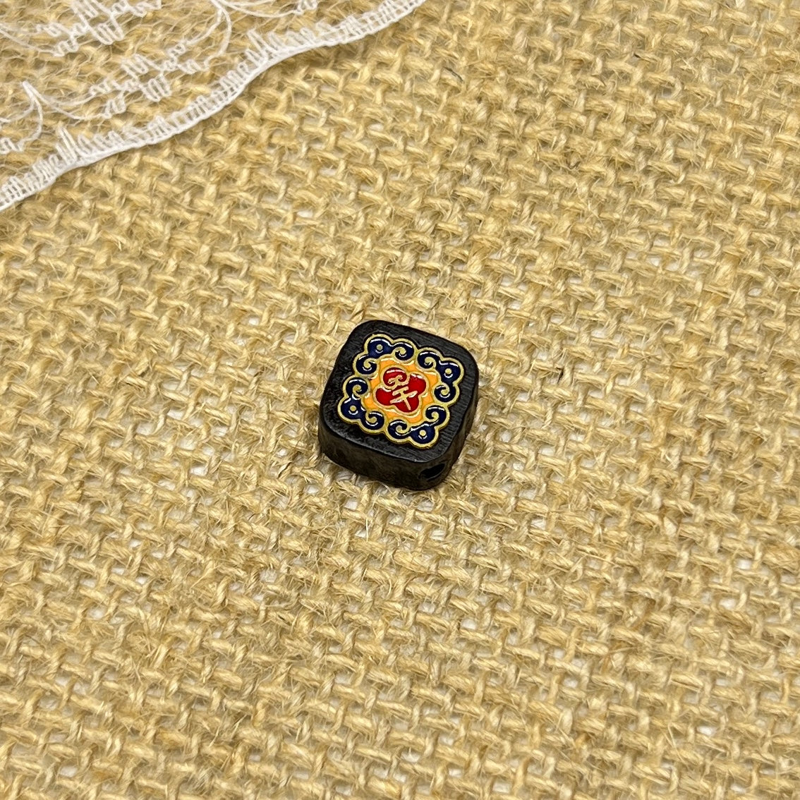 [A128]   Ebony Colour Enamels Natural Wooden Beads