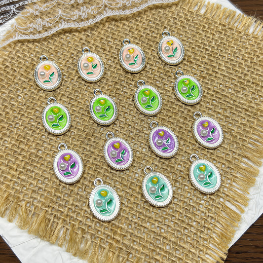 🆕[P098]   Oil Painting Style Flower Pendant