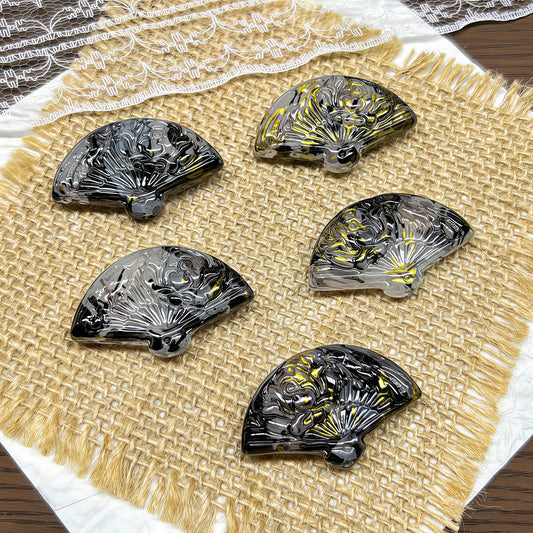 [A521]    Ink Gold Fan-High Quality Glass Bead